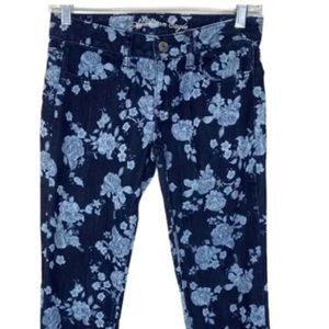 American Eagle Floral Print Stretchy Blue Jeggings size 0